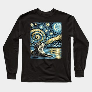 Whisker Wonderland Otter Elegance, Starry Night for Wildlife Lovers Long Sleeve T-Shirt